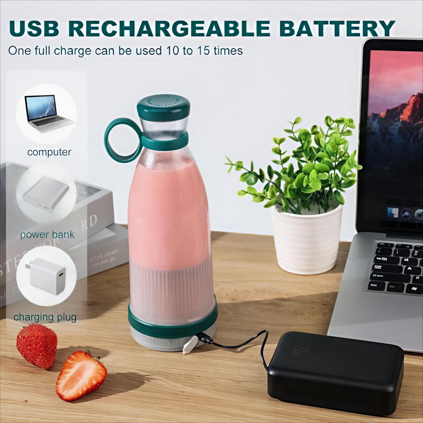 Travel Mini Juice Blender – USB Rechargeable 🍓 | Glass Bottle 💧 | Smoothies, Shakes & More 🥤
