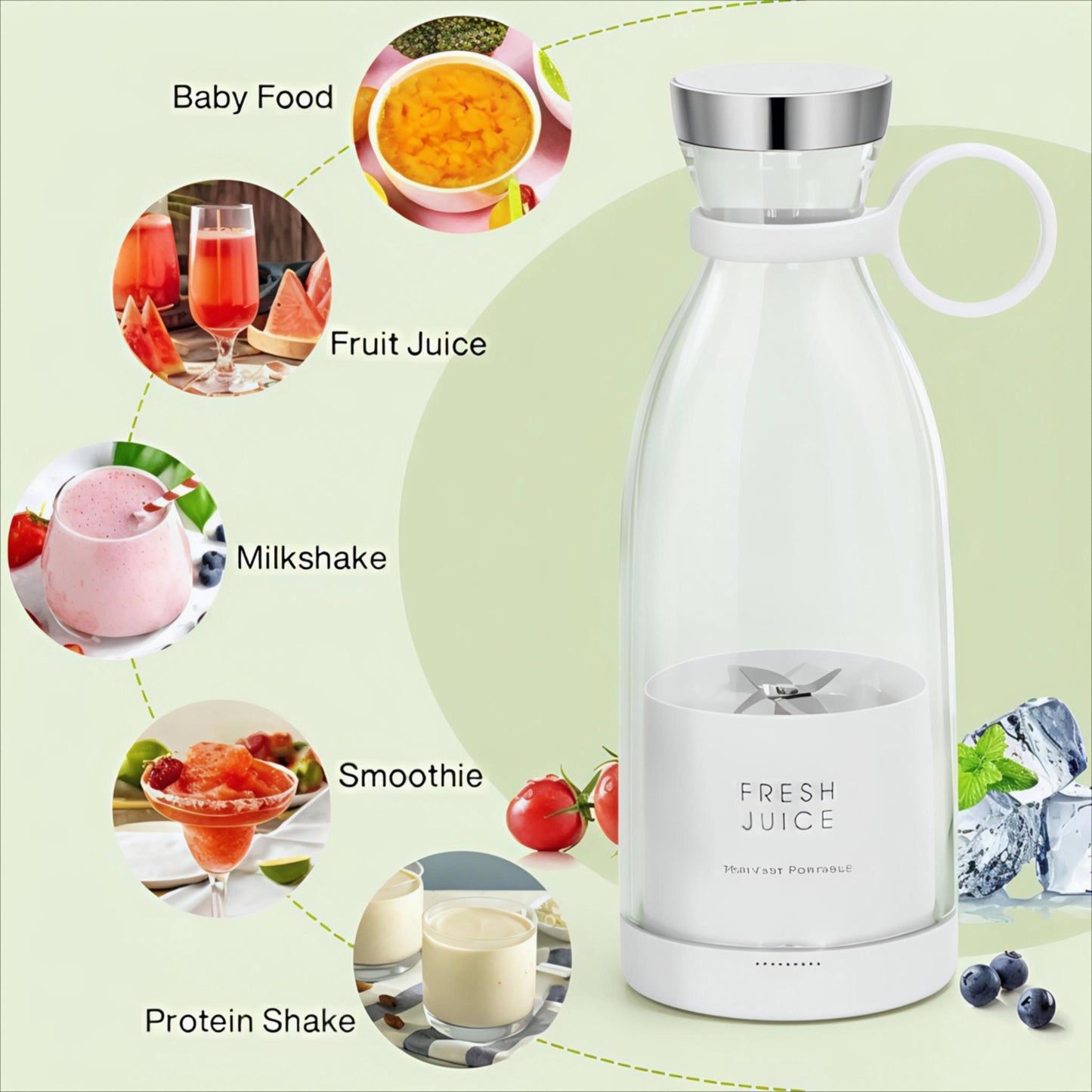Travel Mini Juice Blender – USB Rechargeable 🍓 | Glass Bottle 💧 | Smoothies, Shakes & More 🥤