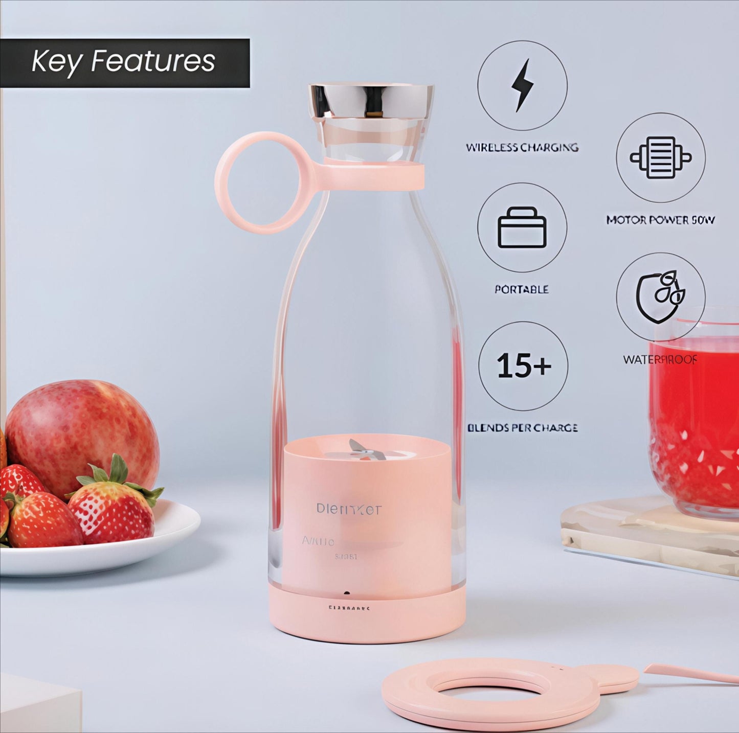 Travel Mini Juice Blender – USB Rechargeable 🍓 | Glass Bottle 💧 | Smoothies, Shakes & More 🥤